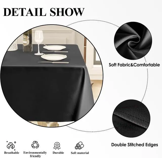 Alt view image 5 of 6 - 1 Pack Black Square Tablecloths 52x52 Inch for Dining Tables | Washable Decorative Linen Polyester Table Cover for Banquets Buffets Parties and Weddings