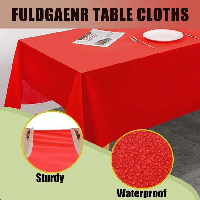 Alt view image 3 of 6 - FULDGAENR Red Plastic Tablecloth, Disposable Table Cloths 54x108 Inch Size for 6-8 Foot Rectangle Table Indoor/Outdoor Parties Birthdays Weddings Anniversary - 1 Pack