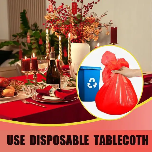 Alt view image 4 of 6 - FULDGAENR Red Plastic Tablecloth, Disposable Table Cloths 54x108 Inch Size for 6-8 Foot Rectangle Table Indoor/Outdoor Parties Birthdays Weddings Anniversary - 1 Pack