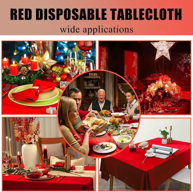 Alt view image 5 of 6 - FULDGAENR Red Plastic Tablecloth, Disposable Table Cloths 54x108 Inch Size for 6-8 Foot Rectangle Table Indoor/Outdoor Parties Birthdays Weddings Anniversary - 1 Pack