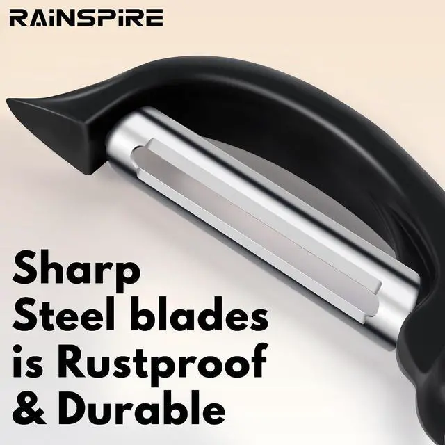 Alt view image 3 of 7 - Swivel Vegetable Peeler Soft Comfort Handle Sturdy Long-Lasting 2Pcs Black | Dishwasher Safe Gift for Cooks Potato Peeler for Kitchen Carrot Peeler Fruit Veggie Peeler Sharp Stainless Steel Blades
