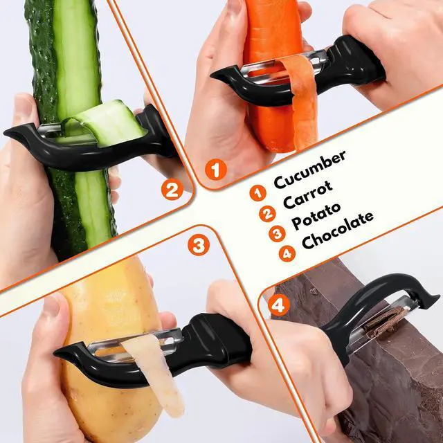 Alt view image 7 of 7 - Swivel Vegetable Peeler Soft Comfort Handle Sturdy Long-Lasting 2Pcs Black | Dishwasher Safe Gift for Cooks Potato Peeler for Kitchen Carrot Peeler Fruit Veggie Peeler Sharp Stainless Steel Blades