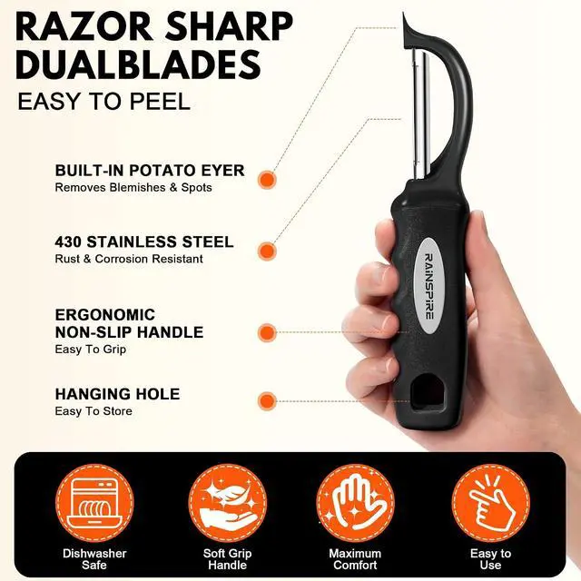 Alt view image 6 of 7 - Swivel Vegetable Peeler Soft Comfort Handle Sturdy Long-Lasting 2Pcs Black | Dishwasher Safe Gift for Cooks Potato Peeler for Kitchen Carrot Peeler Fruit Veggie Peeler Sharp Stainless Steel Blades