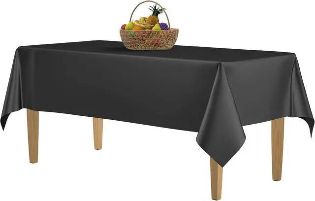Alt view image 5 of 5 - 5 Pack Premium Black Plastic Tablecloth - 108 x 54 in. Disposable Rectangle Plastic Cloth - Decorative Rectangle Table Cover Smooth Tablecloth - Disposable Table Cloths For Parties, Weddings And More.