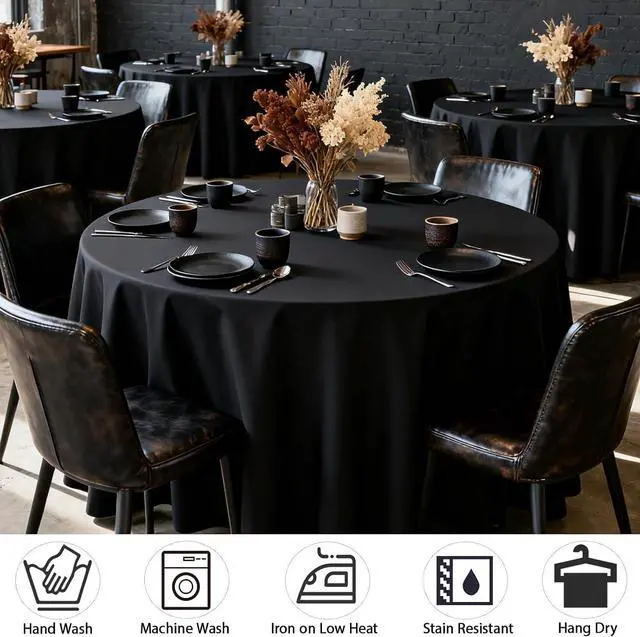 Alt view image 2 of 6 - MRJ Black 70 Inch Round Tablecloths Stain and Wrinkle Resistant Washable Polyester Table Cloth for Wedding Dining Banquet Birthday Party Buffet
