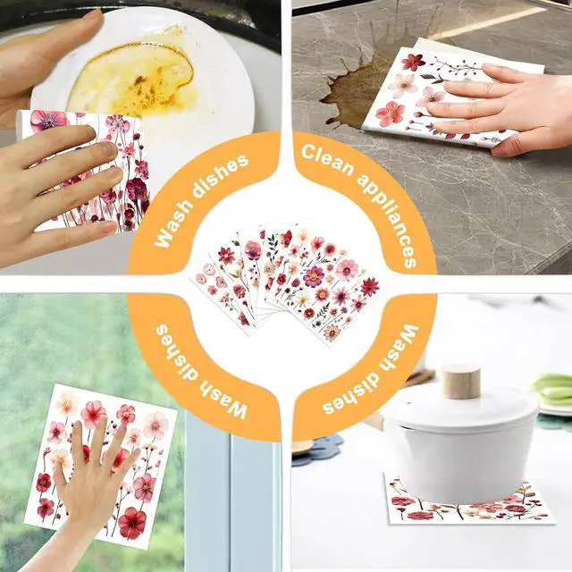 Alt view image 4 of 7 - 6 Pack Swedish Dishcloths for Kitchen - Reusable Washable Cellulose Cleaning Cloths, Absorbent Quick Dry No Odor Biodegradable Sponge Wipes, Decorative Tea Towels (Pink Floral Blossom)