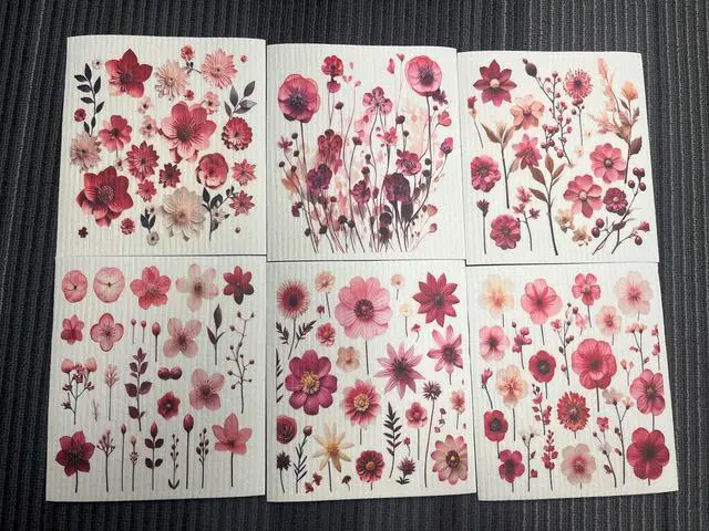 Alt view image 7 of 7 - 6 Pack Swedish Dishcloths for Kitchen - Reusable Washable Cellulose Cleaning Cloths, Absorbent Quick Dry No Odor Biodegradable Sponge Wipes, Decorative Tea Towels (Pink Floral Blossom)