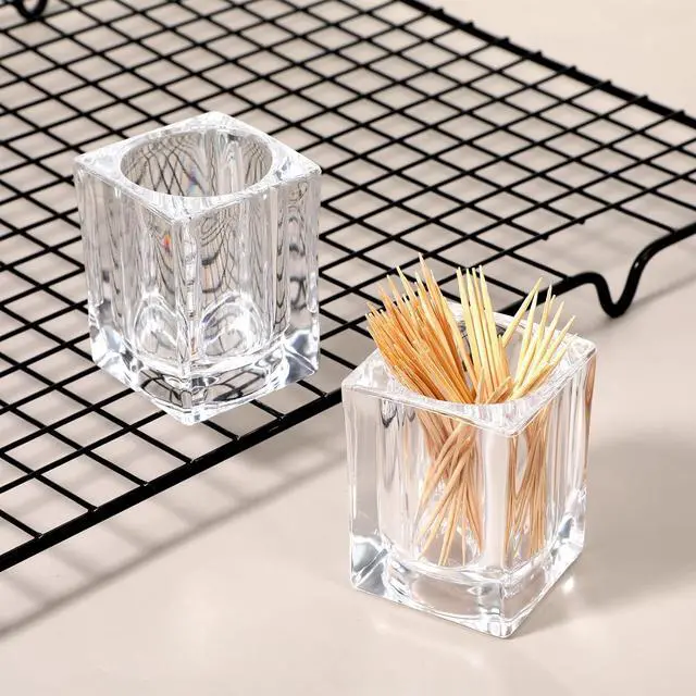 Alt view image 6 of 7 - 2PCS Cocktail Pick Holder, Clear Acrylic Toothpick Holder Rhombu Toothpick Dispenser Portable Decorative Tooth Pick Box Fruit Picks Holders for Table Kitchen Home Restaurant Party