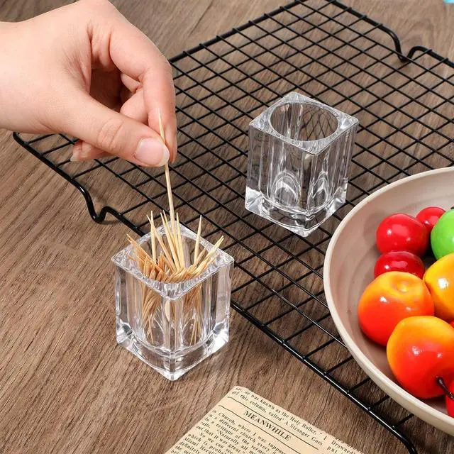 Alt view image 5 of 7 - 2PCS Cocktail Pick Holder, Clear Acrylic Toothpick Holder Rhombu Toothpick Dispenser Portable Decorative Tooth Pick Box Fruit Picks Holders for Table Kitchen Home Restaurant Party