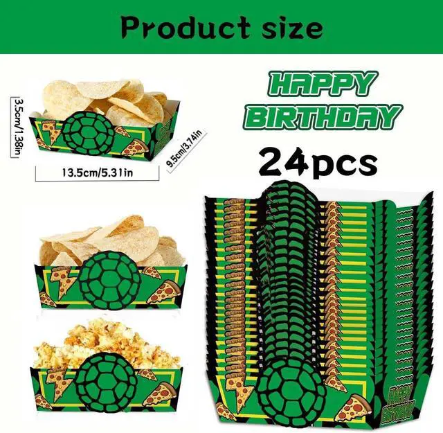 Alt view image 4 of 4 - 24pcs Turtle Themed Green Paper Food Trays for Party Supplies Kids Birthday Party Decorations