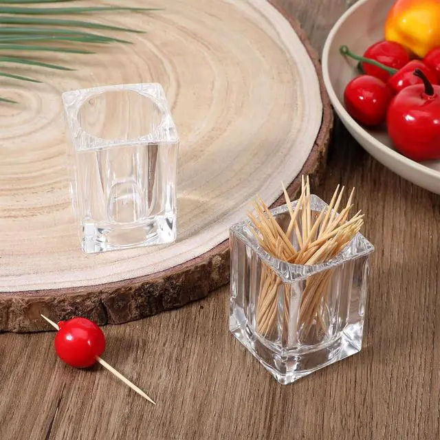 Alt view image 3 of 7 - 2PCS Cocktail Pick Holder, Clear Acrylic Toothpick Holder Rhombu Toothpick Dispenser Portable Decorative Tooth Pick Box Fruit Picks Holders for Table Kitchen Home Restaurant Party