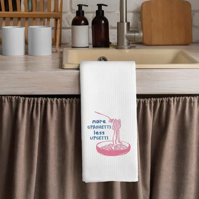 Alt view image 3 of 6 - Funny Pasta Lover Gift for Chef Kitchen Towel, Baking Kitchen Gifts, Pink Blue Humorous Sarcastic Decorative Absorbent Dishcloths Hand Towels for Dining Room Decor 16x24 Inches