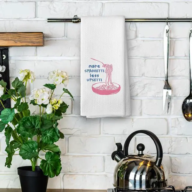 Alt view image 4 of 6 - Funny Pasta Lover Gift for Chef Kitchen Towel, Baking Kitchen Gifts, Pink Blue Humorous Sarcastic Decorative Absorbent Dishcloths Hand Towels for Dining Room Decor 16x24 Inches