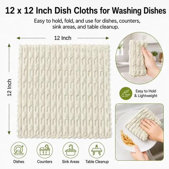 Alt view image 2 of 7 - kimteny Microfiber Dish Cloths for Washing Dishes 8 Pack, White | 12 x 12 Inch Absorbent Coral Velvet Dish Rags, Soft Non Scratch Kitchen Dish Cloths for Dishes, Sink and Counter