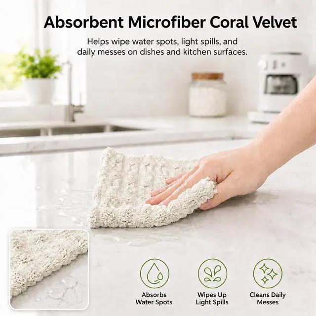 Alt view image 3 of 7 - kimteny Microfiber Dish Cloths for Washing Dishes 8 Pack, White | 12 x 12 Inch Absorbent Coral Velvet Dish Rags, Soft Non Scratch Kitchen Dish Cloths for Dishes, Sink and Counter