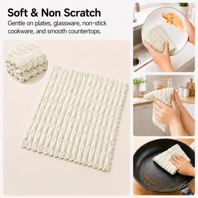 Alt view image 4 of 7 - kimteny Microfiber Dish Cloths for Washing Dishes 8 Pack, White | 12 x 12 Inch Absorbent Coral Velvet Dish Rags, Soft Non Scratch Kitchen Dish Cloths for Dishes, Sink and Counter