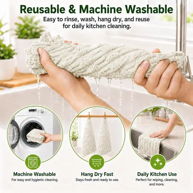 Alt view image 5 of 7 - kimteny Microfiber Dish Cloths for Washing Dishes 8 Pack, White | 12 x 12 Inch Absorbent Coral Velvet Dish Rags, Soft Non Scratch Kitchen Dish Cloths for Dishes, Sink and Counter