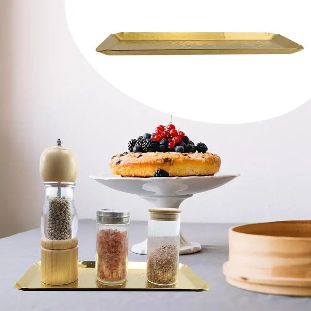 Alt view image 2 of 6 - Antrader Gold Stainless Steel Hammered Rectangular Serving Tray,10"×4"