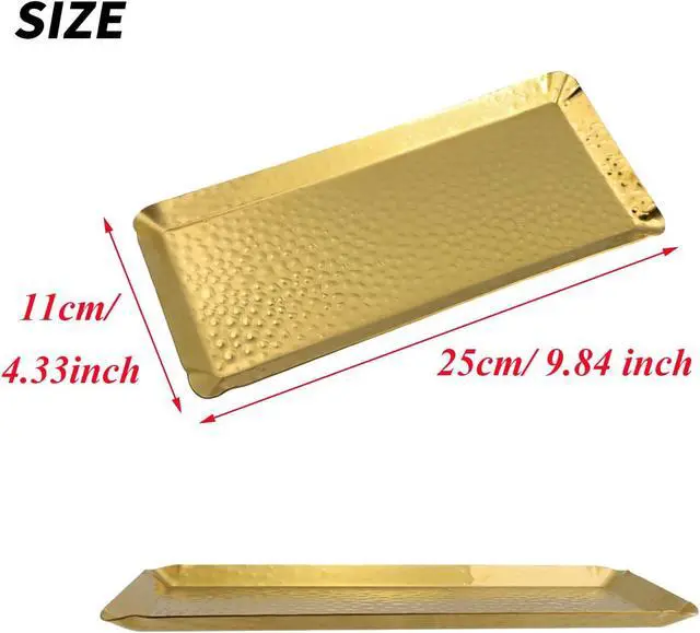 Alt view image 3 of 6 - Antrader Gold Stainless Steel Hammered Rectangular Serving Tray,10"×4"