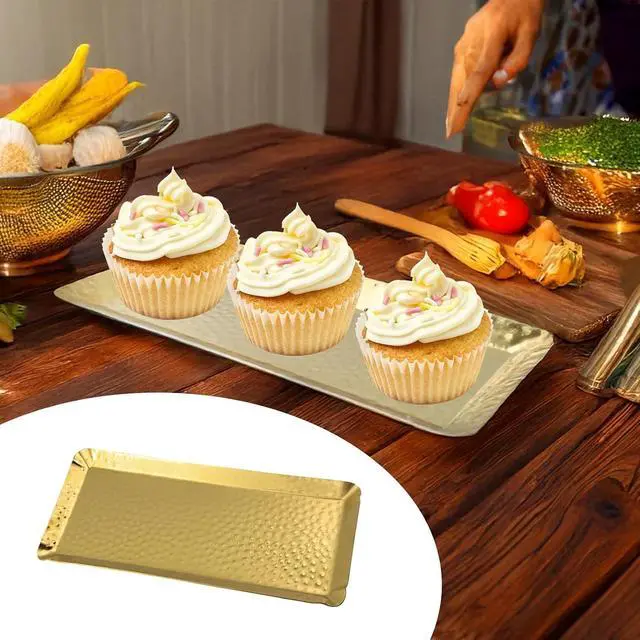 Alt view image 5 of 6 - Antrader Gold Stainless Steel Hammered Rectangular Serving Tray,10"×4"