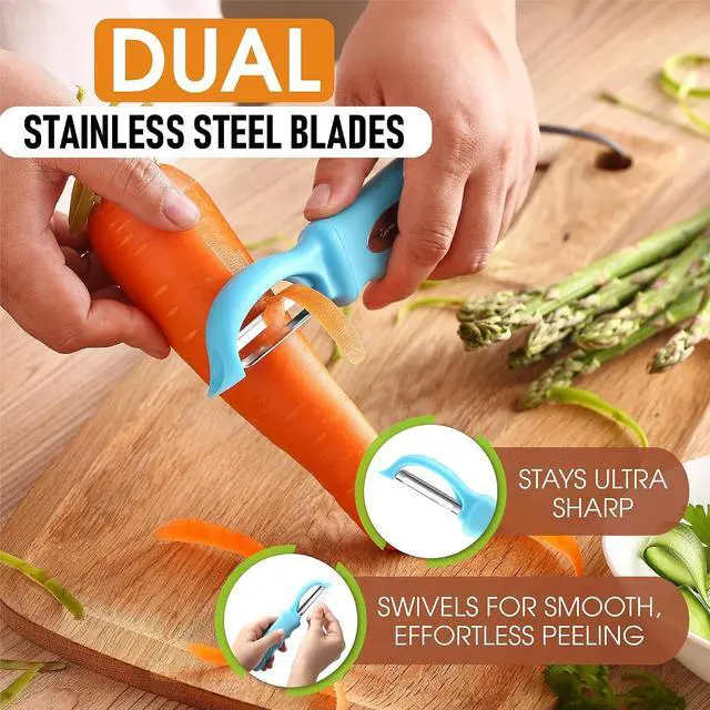 Alt view image 2 of 7 - Spring Chef Swivel Potato Peeler for Kitchen w/Soft Grip Handle, Aqua Sky | Premium Vegetable Peeler w/ Sharp Stainless Steel Blades, Multifunctional Food Peeler for Apple, Carrot, Cucumber, Fruit