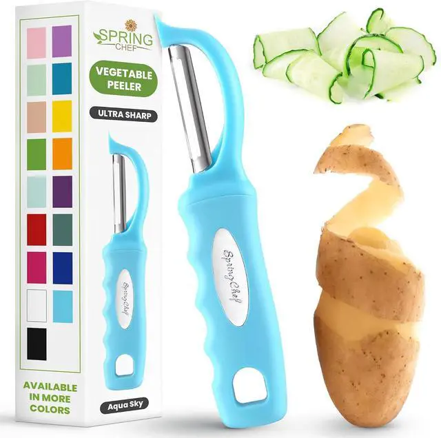 Main image of Spring Chef Swivel Potato Peeler for Kitchen w/Soft Grip Handle, Aqua Sky | Premium Vegetable Peeler w/ Sharp Stainless Steel Blades, Multifunctional Food Peeler for Apple, Carrot, Cucumber, Fruit