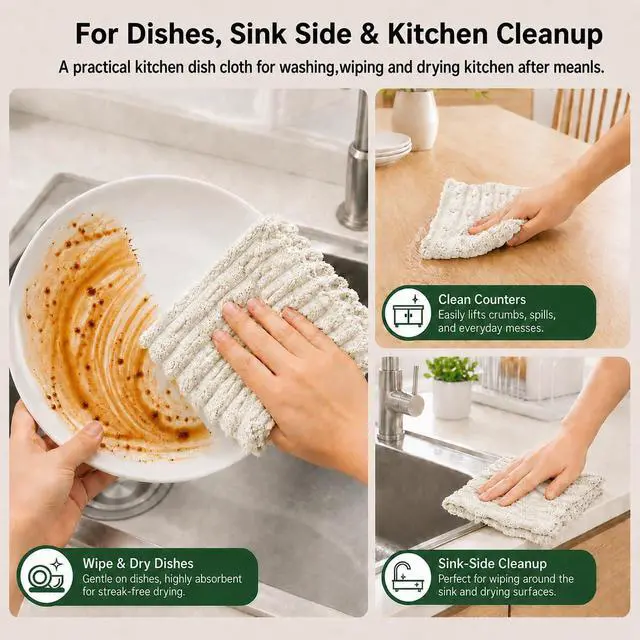 Alt view image 6 of 7 - kimteny Microfiber Dish Cloths for Washing Dishes 8 Pack, White | 12 x 12 Inch Absorbent Coral Velvet Dish Rags, Soft Non Scratch Kitchen Dish Cloths for Dishes, Sink and Counter