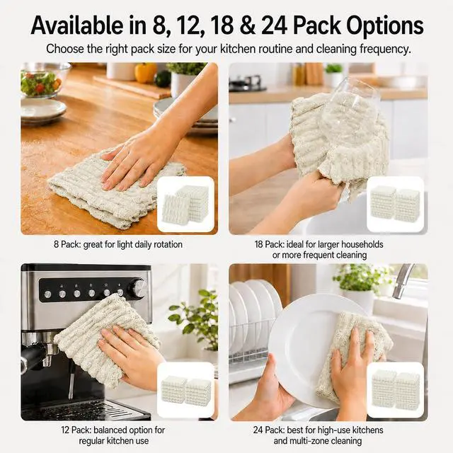 Alt view image 7 of 7 - kimteny Microfiber Dish Cloths for Washing Dishes 8 Pack, White | 12 x 12 Inch Absorbent Coral Velvet Dish Rags, Soft Non Scratch Kitchen Dish Cloths for Dishes, Sink and Counter