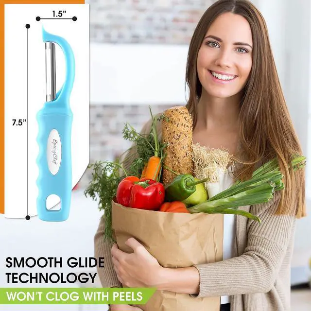 Alt view image 3 of 7 - Spring Chef Swivel Potato Peeler for Kitchen w/Soft Grip Handle, Aqua Sky | Premium Vegetable Peeler w/ Sharp Stainless Steel Blades, Multifunctional Food Peeler for Apple, Carrot, Cucumber, Fruit
