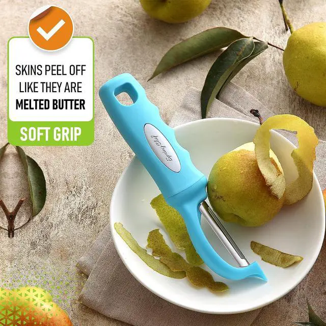 Alt view image 4 of 7 - Spring Chef Swivel Potato Peeler for Kitchen w/Soft Grip Handle, Aqua Sky | Premium Vegetable Peeler w/ Sharp Stainless Steel Blades, Multifunctional Food Peeler for Apple, Carrot, Cucumber, Fruit