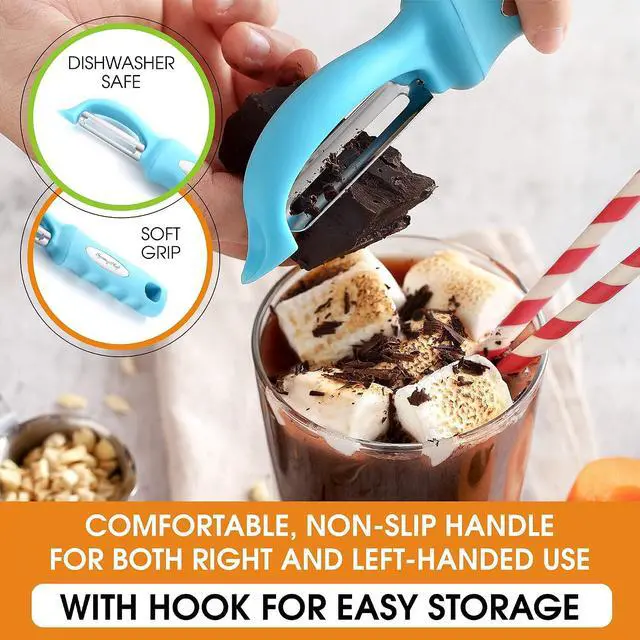 Alt view image 6 of 7 - Spring Chef Swivel Potato Peeler for Kitchen w/Soft Grip Handle, Aqua Sky | Premium Vegetable Peeler w/ Sharp Stainless Steel Blades, Multifunctional Food Peeler for Apple, Carrot, Cucumber, Fruit