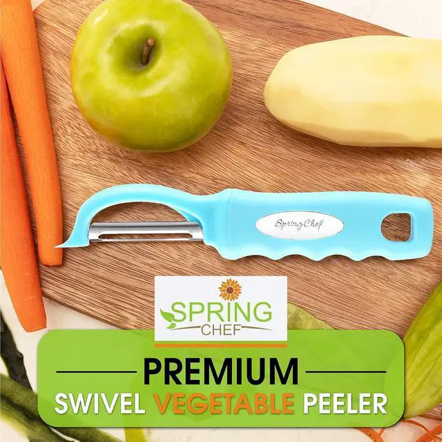 Alt view image 7 of 7 - Spring Chef Swivel Potato Peeler for Kitchen w/Soft Grip Handle, Aqua Sky | Premium Vegetable Peeler w/ Sharp Stainless Steel Blades, Multifunctional Food Peeler for Apple, Carrot, Cucumber, Fruit