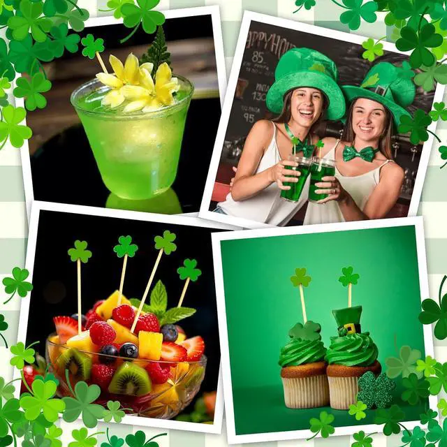 Alt view image 4 of 6 - 100 Count Green Shamrock Cocktail Picks for St. Patrick's Day | 4.7-inch bamboo shamrock toothpicks for drinks and appetizers; Irish cupcake toppers and clover party decorations.