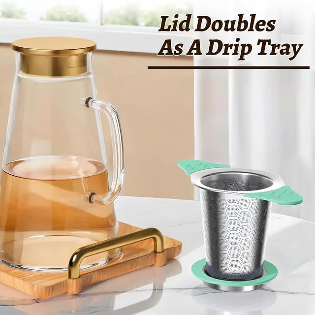 Alt view image 3 of 7 - Tea Infuser for Loose Leaf Tea,18/8 Stainless Steel Tea Infuser with Heat Proof Silicone Handles,Extra Fine Mesh Tea Strainers Filter Fine Tea Leaves Effectively,Fits TeaPots/Mugs-Green