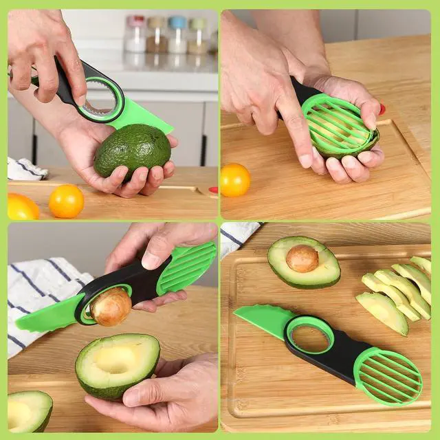 Alt view image 2 of 7 - 3-in-1 Avocado Slicer Tool & Stainless Steel Pitter | Multifunctional avocado cutter, peeler, and scooper with a non-slip grip. Top-rack dishwasher safe for easy cleaning.