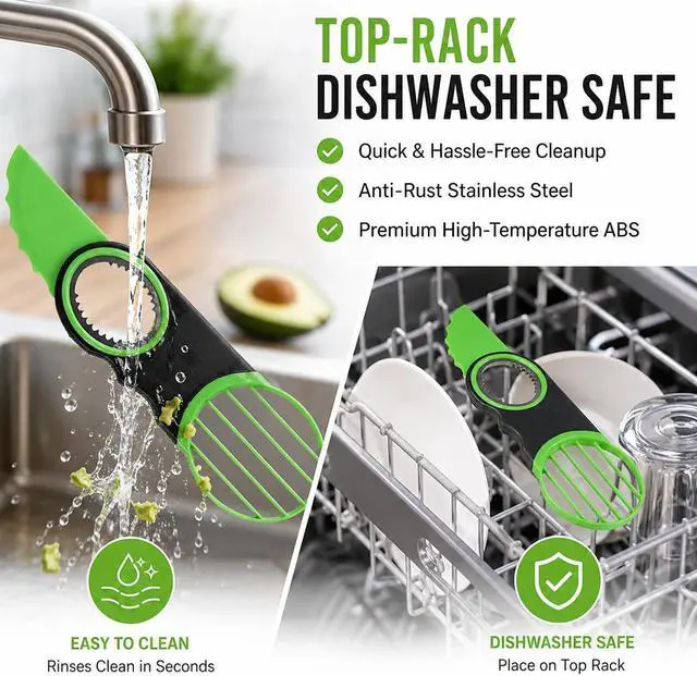 Alt view image 5 of 7 - 3-in-1 Avocado Slicer Tool & Stainless Steel Pitter | Multifunctional avocado cutter, peeler, and scooper with a non-slip grip. Top-rack dishwasher safe for easy cleaning.