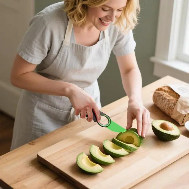 Alt view image 7 of 7 - 3-in-1 Avocado Slicer Tool & Stainless Steel Pitter | Multifunctional avocado cutter, peeler, and scooper with a non-slip grip. Top-rack dishwasher safe for easy cleaning.