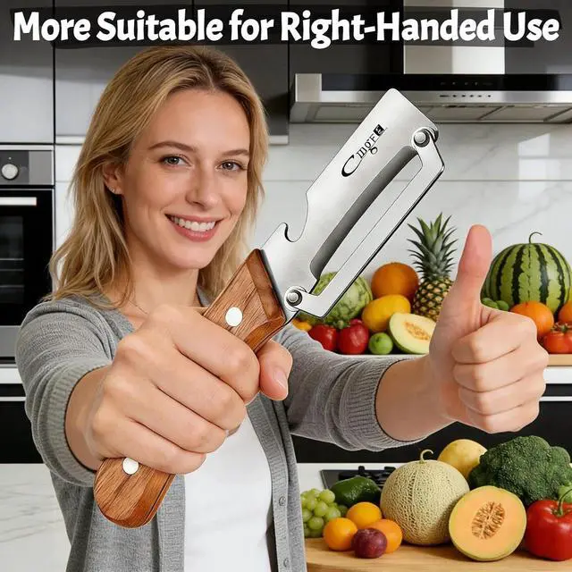 Alt view image 3 of 7 - TEEVEA Vegetable Peeler, Stainless Steel Wooden Handle for Potato, Apple | Zero snag glide, non-slip wet grip, 2-in-1 bottle opener, food grade safe for all scenarios