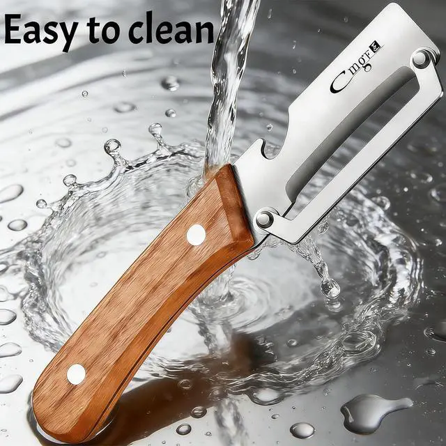 Alt view image 7 of 7 - TEEVEA Vegetable Peeler, Stainless Steel Wooden Handle for Potato, Apple | Zero snag glide, non-slip wet grip, 2-in-1 bottle opener, food grade safe for all scenarios