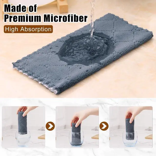 Alt view image 3 of 7 - Mordimy 12 Pack Soft and Absorbent Kitchen Cloths, Dark Grey & White | Super Soft and Absorbent, Coral Velvet Microfiber, Nonstick Oil, Fast Dry