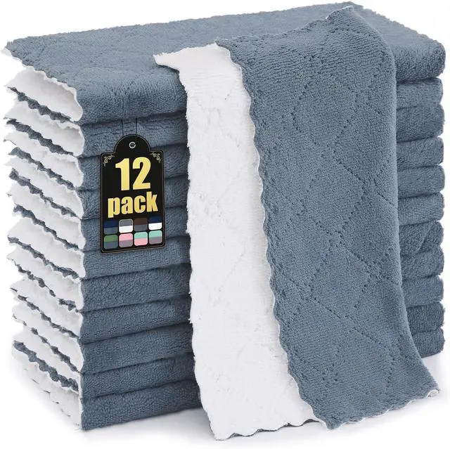 Main image of Mordimy 12 Pack Soft and Absorbent Kitchen Cloths, Dark Grey & White | Super Soft and Absorbent, Coral Velvet Microfiber, Nonstick Oil, Fast Dry