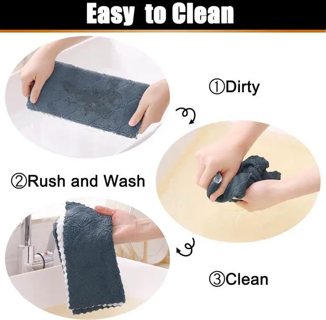 Alt view image 6 of 7 - Mordimy 12 Pack Soft and Absorbent Kitchen Cloths, Dark Grey & White | Super Soft and Absorbent, Coral Velvet Microfiber, Nonstick Oil, Fast Dry