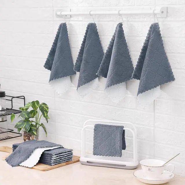 Alt view image 7 of 7 - Mordimy 12 Pack Soft and Absorbent Kitchen Cloths, Dark Grey & White | Super Soft and Absorbent, Coral Velvet Microfiber, Nonstick Oil, Fast Dry