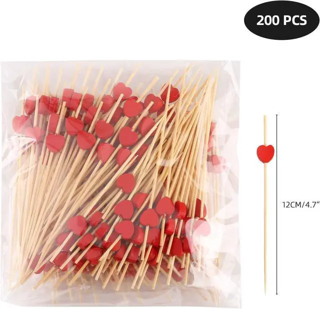 Alt view image 2 of 7 - 200PCS Heart Cocktail Picks 4.7" Heart Bamboo Toothpicks Heart Fancy Toothpicks Valentines Skewers Bamboo Fancy Appetizer for Wedding Birthday Party Decoration (Red Heart)