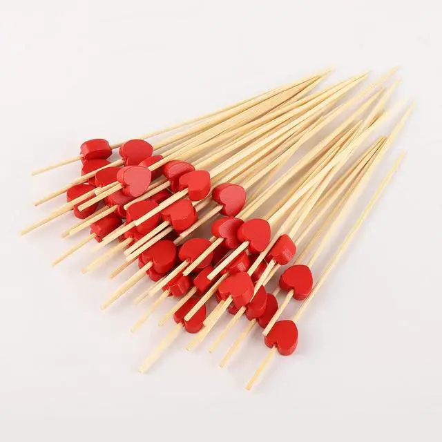 Alt view image 4 of 7 - 200PCS Heart Cocktail Picks 4.7" Heart Bamboo Toothpicks Heart Fancy Toothpicks Valentines Skewers Bamboo Fancy Appetizer for Wedding Birthday Party Decoration (Red Heart)