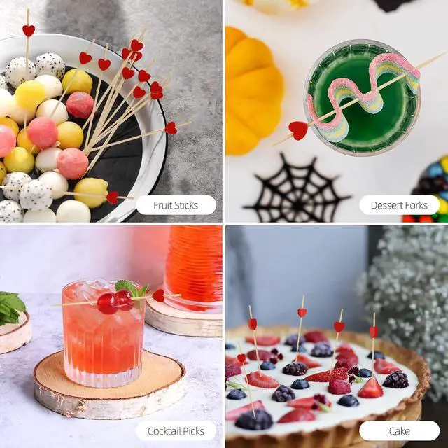 Alt view image 7 of 7 - 200PCS Heart Cocktail Picks 4.7" Heart Bamboo Toothpicks Heart Fancy Toothpicks Valentines Skewers Bamboo Fancy Appetizer for Wedding Birthday Party Decoration (Red Heart)