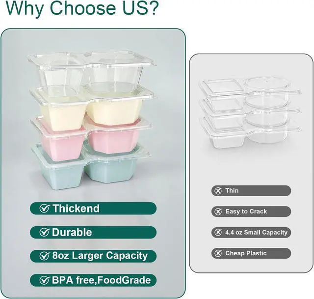Alt view image 2 of 7 - QCQHDU 8 oz Snack Containers with Lids, Disposable, Clear, 20 Sets | 2 Compartments, Stackable, Portion Control, Meal Prep, to go Meal Dipping Sauce Snack Pack Boxes Containers