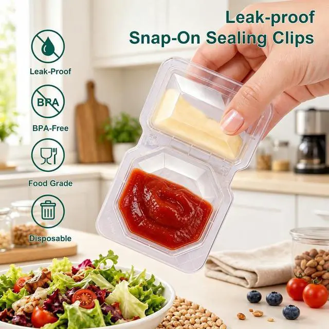 Alt view image 4 of 7 - QCQHDU 8 oz Snack Containers with Lids, Disposable, Clear, 20 Sets | 2 Compartments, Stackable, Portion Control, Meal Prep, to go Meal Dipping Sauce Snack Pack Boxes Containers