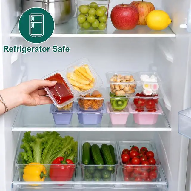 Alt view image 7 of 7 - QCQHDU 8 oz Snack Containers with Lids, Disposable, Clear, 20 Sets | 2 Compartments, Stackable, Portion Control, Meal Prep, to go Meal Dipping Sauce Snack Pack Boxes Containers
