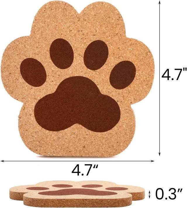 Alt view image 2 of 7 - Tlence 12 Pack Cork Coasters for Drinks, 4.7" Absorbent Cup Mat Set, Heat Resistant Kitchen Coasters, Reusable Cat Paw Shape Table Protection Trivet for Glasses Mugs, Room Decor, Housewarming Gifts